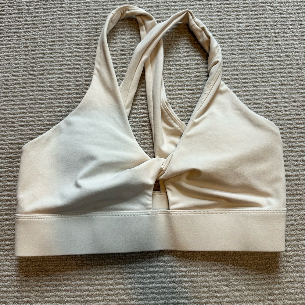 Fabletics Light Cream Twist-Front Sports Bra